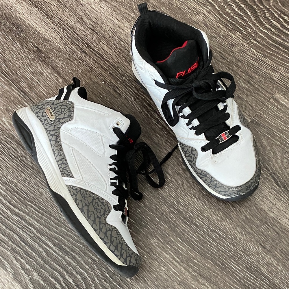 FUBU White, Black, and Gray Patterned ankle Sneakers